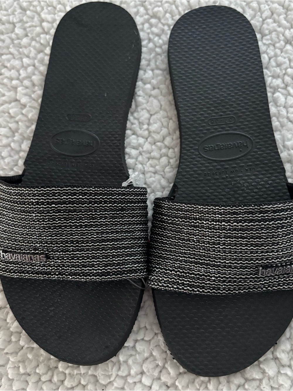 Havaianas Slides Size 37/38. Black/Silver. Brand New. With Tags